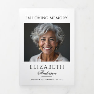Simple Elegant Black & White 2-Photo Funeral Tri-Fold Programme