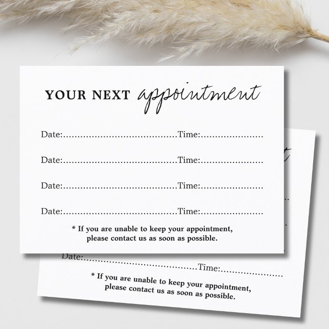 Simple Elegant Black White Beauty Appointment Card (Creator Uploaded)