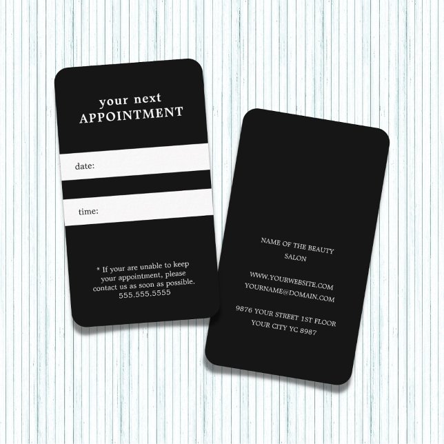 Simple Elegant Black White Beauty Appointment Card (Creator Uploaded)