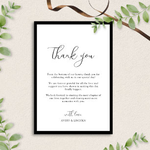 Simple Elegant Black & White Border Script Wedding Thank You Card