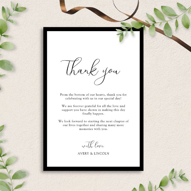 Simple Elegant Black & White Border Script Wedding Thank You Card (Creator Uploaded)