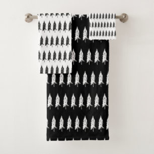 Simple Elegant Black & White Evergreen Trees Bath Towel Set