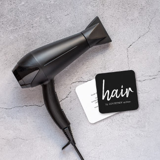 Simple Elegant Black White Hair Stylist Square Business Card