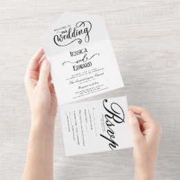 Simple Elegant Black White Modern Calligraphy  All In One Invitation