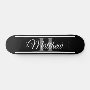 Simple Elegant Black White Monogram Custom Skateboard
