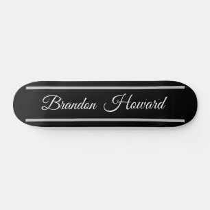 Simple Elegant Black White Name Custom  Skateboard