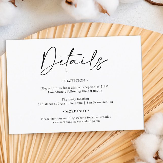 Simple elegant black white script details wedding invitation (Creator Uploaded)
