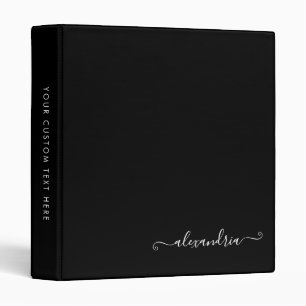 Simple Elegant Black White Script Office School Binder