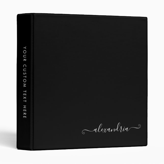 Simple Elegant Black White Script Office School Binder (Front/Spine)