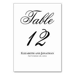 Simple Elegant Black & White Script Wedding Table Number