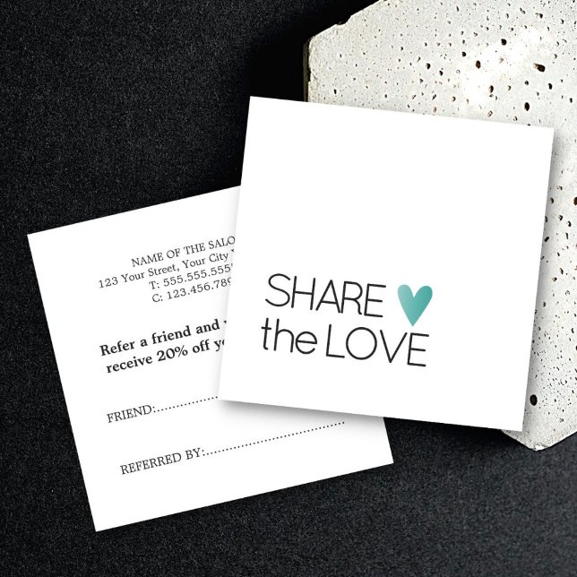 Simple Elegant Black White Teal Heart Referral Card (Creator Uploaded)