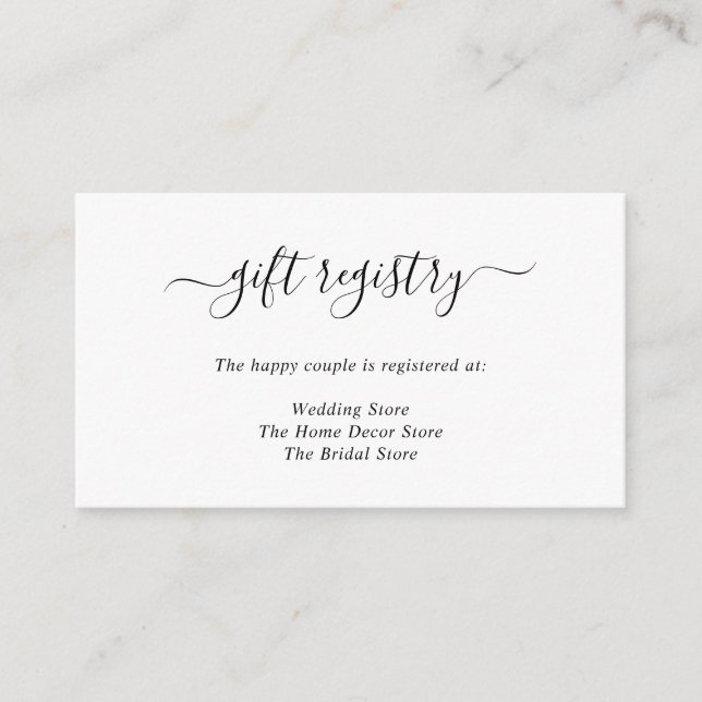Simple Elegant Black White Wedding Gift Registry Enclosure Card (Front)