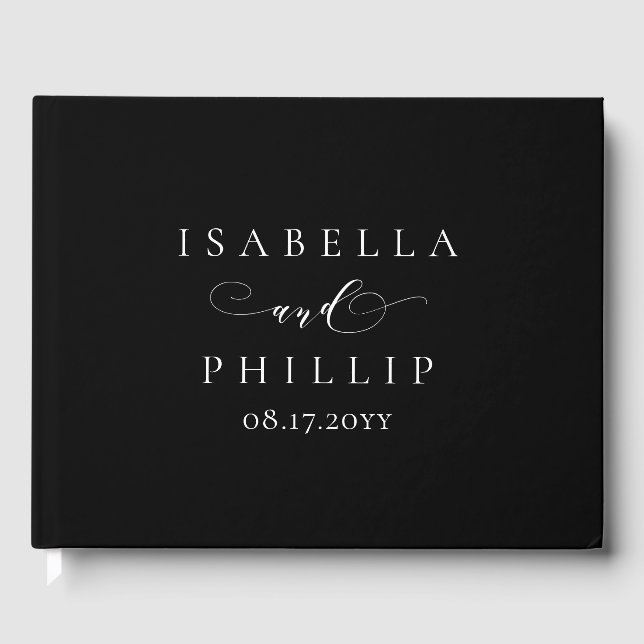 Simple elegant black white wedding guest book (Front)