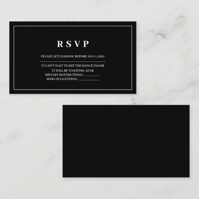 Simple & Elegant Black & White Wedding Rsvp Card (Front/Back)
