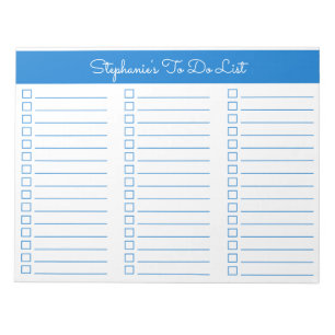 Simple Elegant Blue 8.5x11 Three Column Checklist Notepad