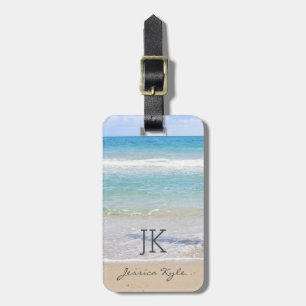 Simple Elegant Blue Beach Typography Monogram Name Luggage Tag