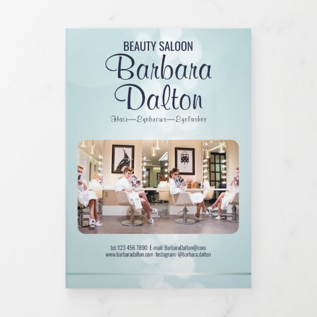 Simple Elegant Blue Bokeh  Tri-Fold Card (Cover)