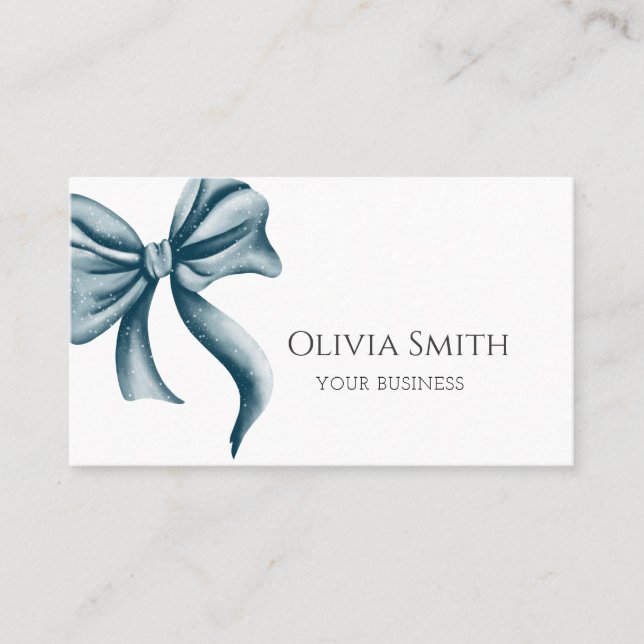 Simple Elegant Blue Bow Business Card (Front)
