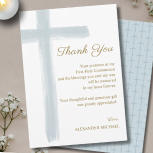 Simple Elegant Blue Cross First Holy Communion  Thank You Card