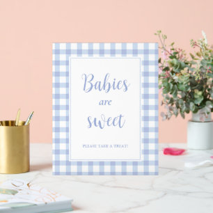 Simple Elegant Blue Gingham Babies are Sweet Treat Acrylic Sign