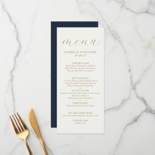 Simple Elegant Blue Gold Wedding Menu