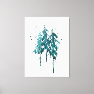 Simple Elegant Blue-Green Watercolor Pine Trees Canvas Print