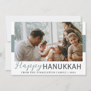 Simple Elegant   Blue Hanukkah family One photo Holiday Card