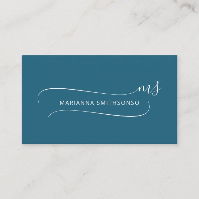 Simple Elegant Blue Minimalist Two Monogram Business Card (Front)