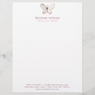 Simple & Elegant Blush Butterfly Letterhead