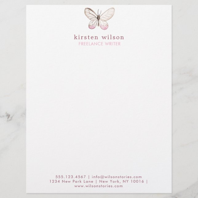 Simple & Elegant Blush Butterfly Letterhead (Front)