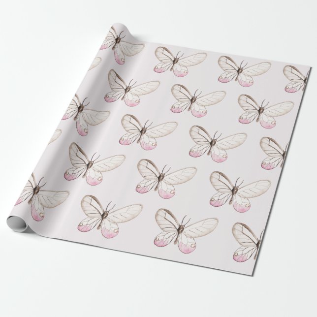 Simple & Elegant Blush Butterfly Wrapping Paper (Unrolled)