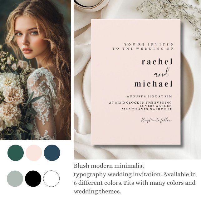 Simple, elegant, blush invitation (Blush modern minimalist 
typography wedding invitation.)