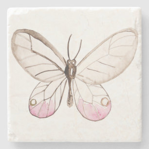 Simple & Elegant Blush Pink Butterfly Stone Coaster