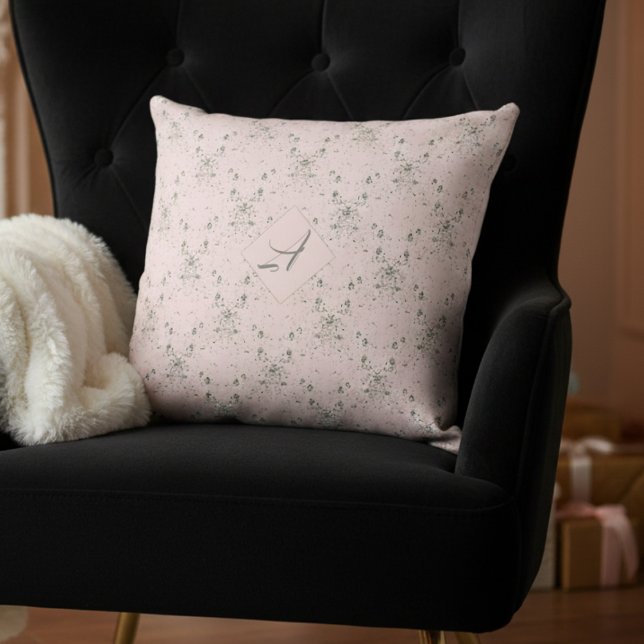 Simple Elegant Blush Pink Glitter Pattern Monogram Throw Pillow (Creator Uploaded)