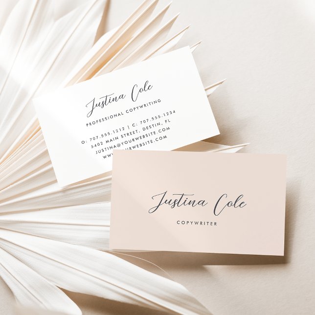 Simple Elegant Blush Pink Gray Calligraphy Script Business Card (Creator Uploaded)