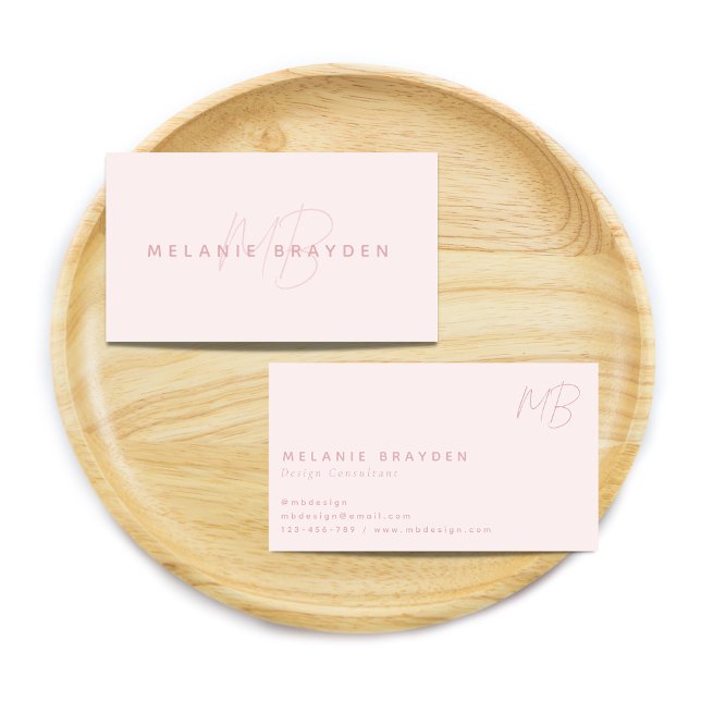 Simple Elegant Blush Pink Two Monogram Business Card (Creator Uploaded)