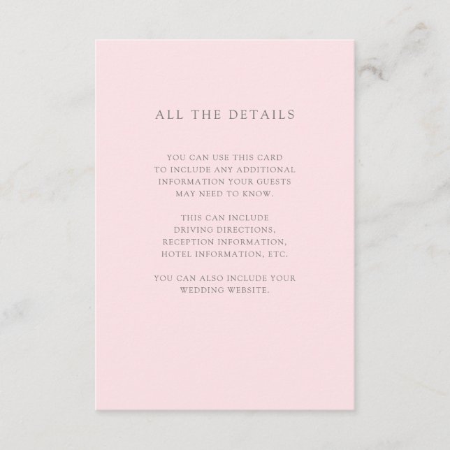 Simple Elegant Blush Pink Wedding Guest Details Enclosure Card (Front)