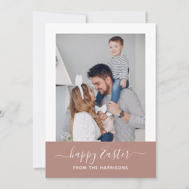 Simple Elegant Blush Script Family Photo Easter Holiday Card (Front)