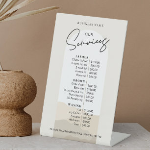 Simple Elegant Boho Arch Hair Stylist Price List Pedestal Sign