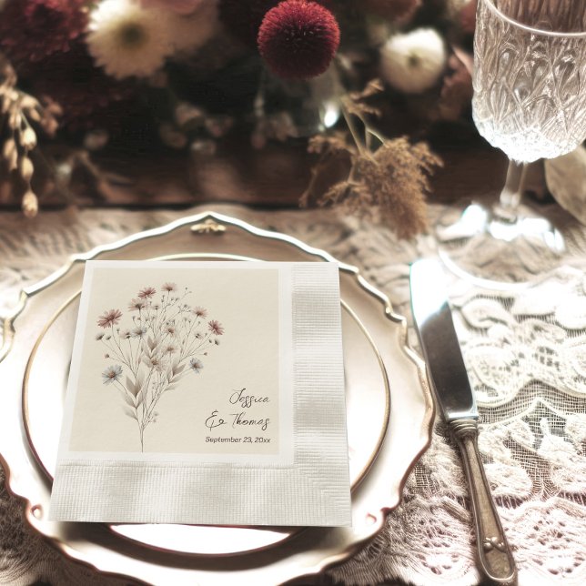 Simple Elegant Boho Chic Wildflowers Wedding Napkin (Creator Uploaded)