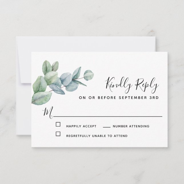 Simple Elegant Boho Eucalyptus Verdure RSVP (Devant)