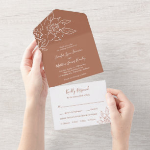 Simple Elegant Boho Floral Terracotta Wedding All In One Invitation