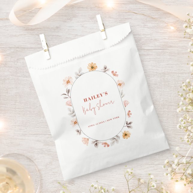 Simple Elegant Boho Wildflower Frame Baby Shower  Favour Bag (Clipped)