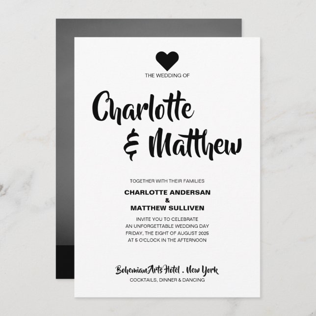 Simple Elegant Bold Script Photo Modern Wedding  Invitation (Front/Back)