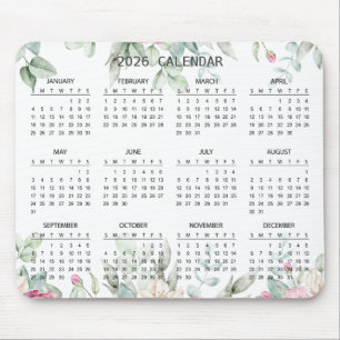 Simple Elegant Botanical 2026 Calendar   Mousepad