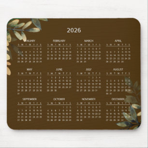 Simple Elegant Botanical 2026 Calendar Mousepad