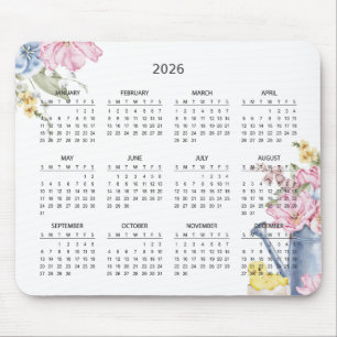 Simple Elegant Botanical 2026 Calendar   Mousepad