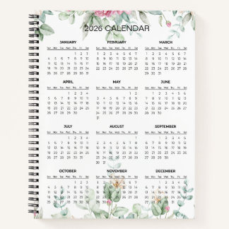 Simple Elegant Botanical 2026 Calendar |  Notebook