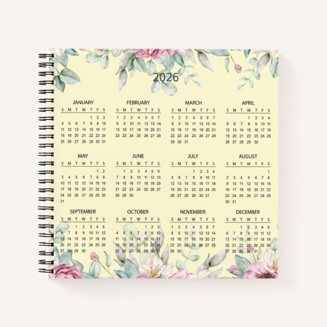Simple Elegant Botanical 2026 Calendar |  Notebook (Front)