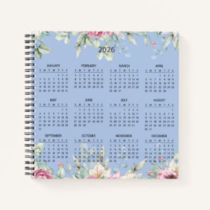 Simple Elegant Botanical 2026 Calendar Notebook